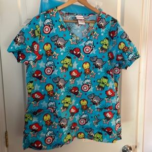 Scrubs set Marvel in aqua. Size large